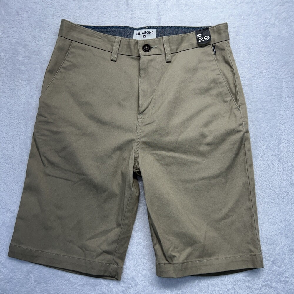 Billabong Premium Quality Zip Flat Front Shorts Men 29 Khaki NWT
